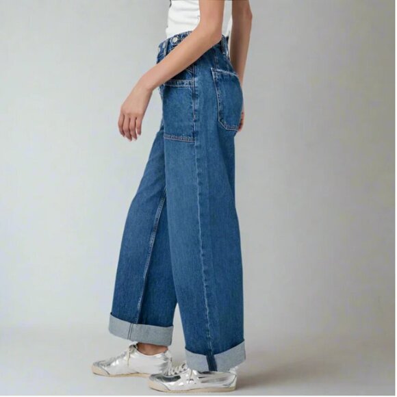 We The Free Palmer Cuffed Jeans Wide Leg Baggy Denim Blue Womens 28 Free People - Picture 6 of 8